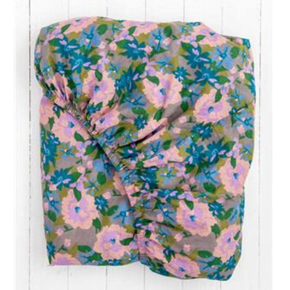Natural Life Mix & Match Cotton Fitted Sheet Floral - Blue Molly, Queen (D2)